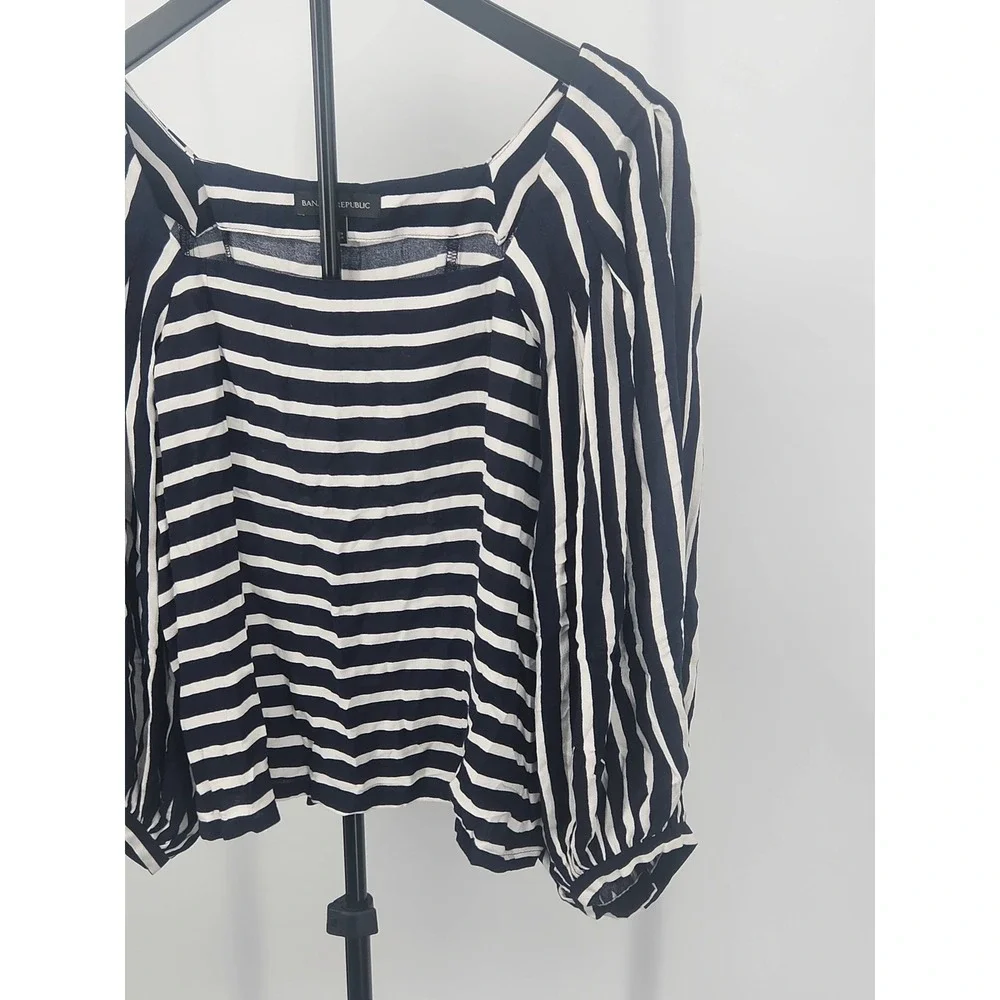 Banana Republic Womens Navy White Striped Square Neck Puff Sleeve Blouse Small